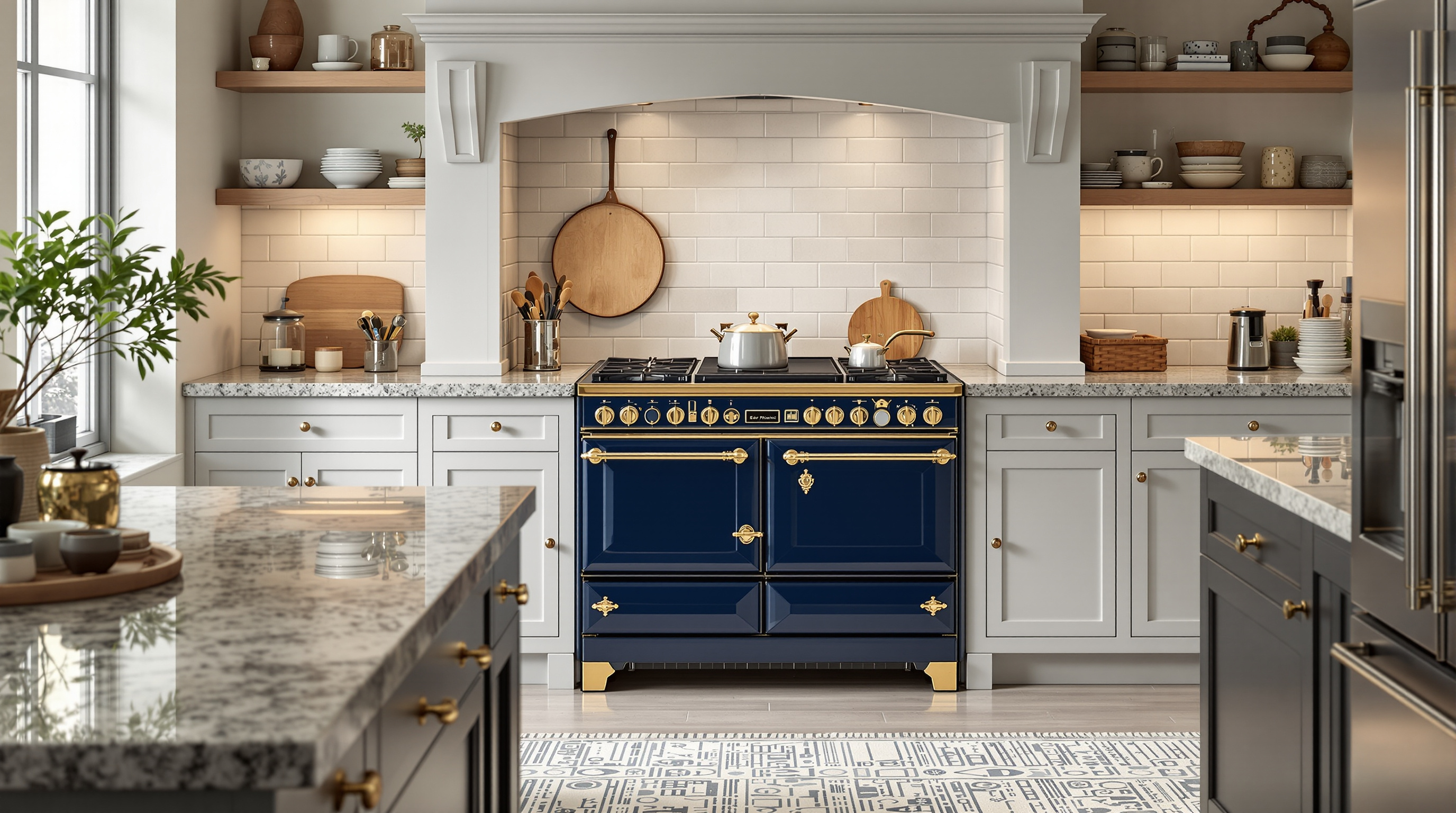 Premium navy blue range cooker with brass fittings